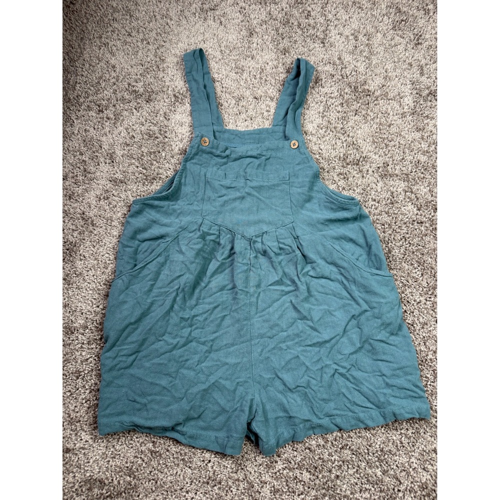 ANRABESS Womens Small Teal Blue Sleeveless Bib Front Pocket Romper Shorts S